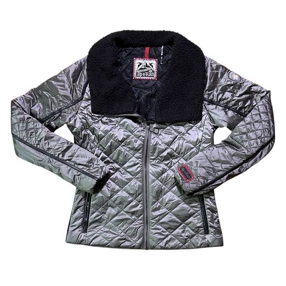 Alp-n-Rock Quilted w/ Fleece Collar Silver & Black Puffer Jacket Large - Picture 1 of 9